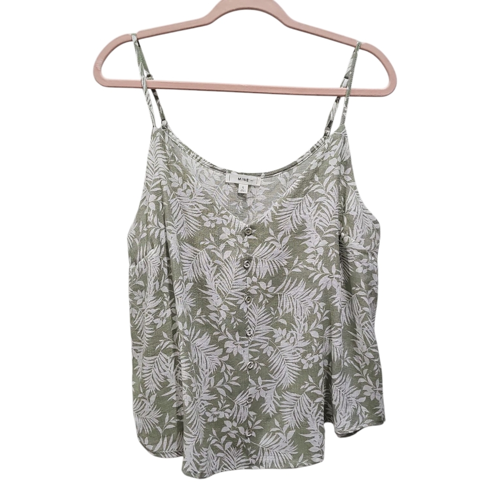 NWT ANTHROPOLOGIE Tropical Olive Floral Spaghetti Strap Top - Picture 3 of 3